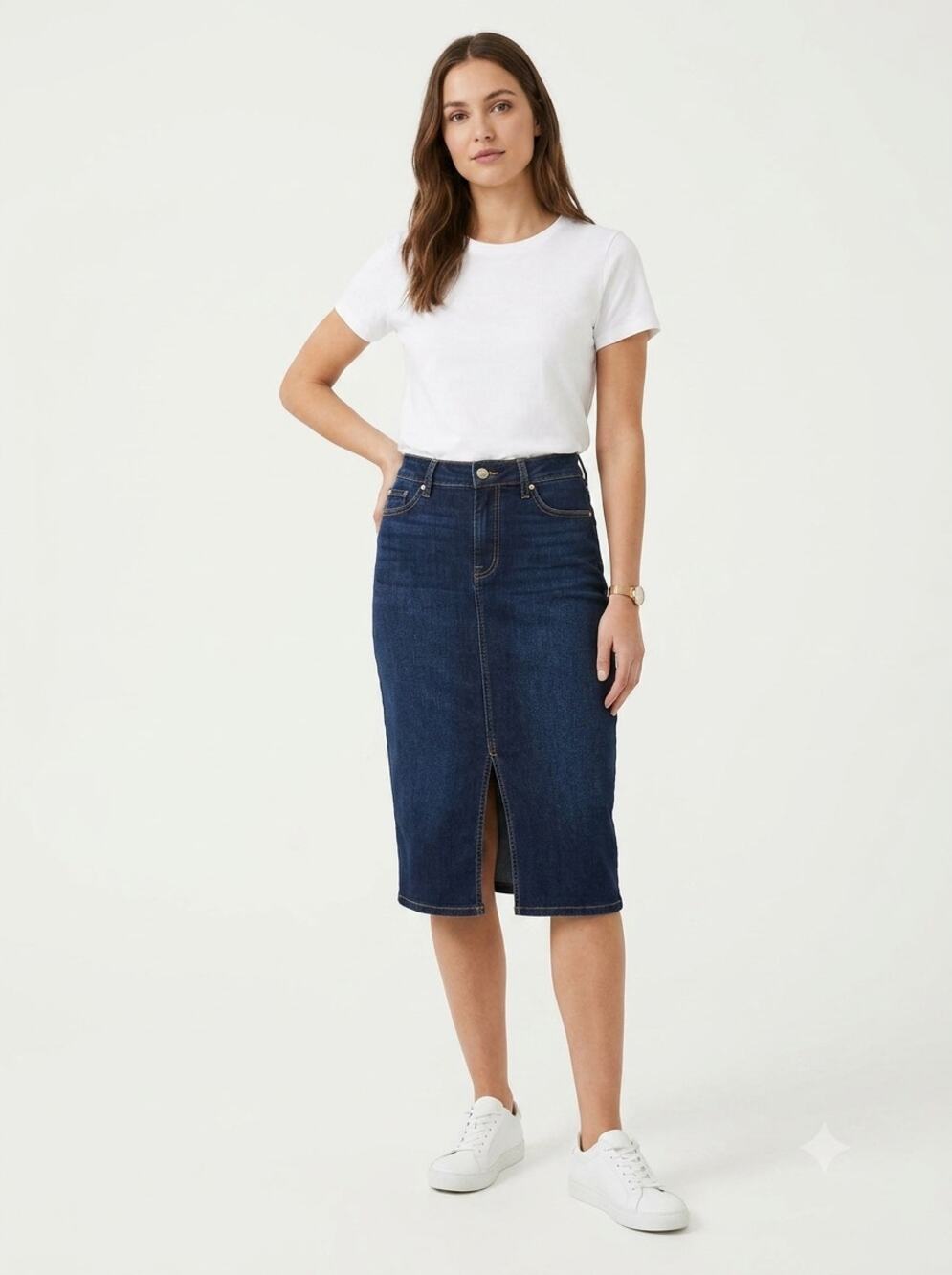 7 For All Mankind Midi Pencil Skirt Womens 28 Blue Denim Dark Wash Front Split